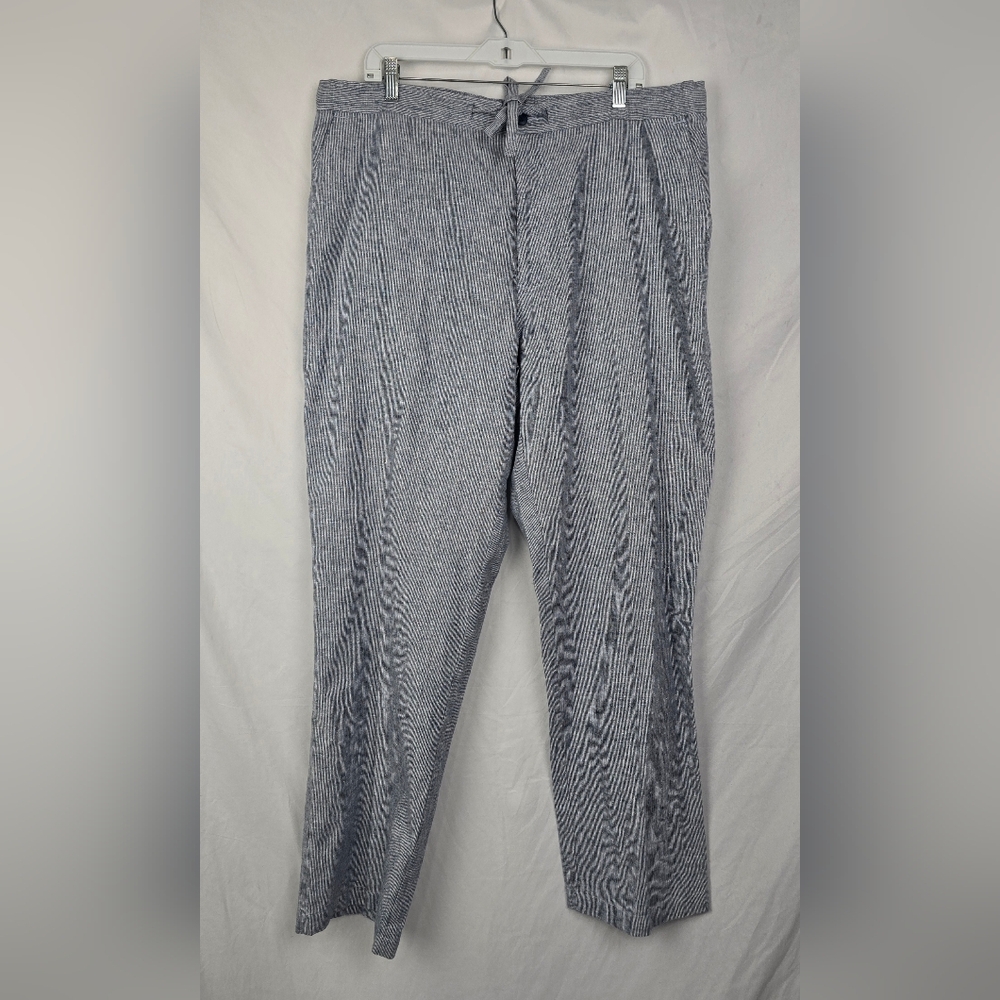Cubavera Comfy Linen Beachy Pinstriped Gray Preppy Pants sz XL (40-42)